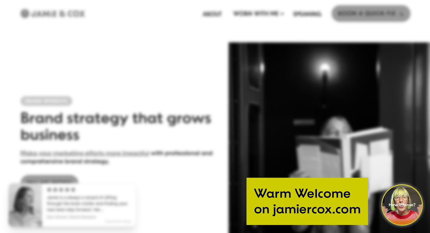 A black and white image of Jamie's homepage with a video in the bottom right hand corner highlighted.