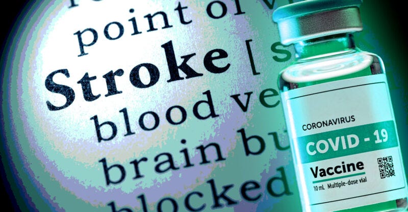 word "stroke" and covid vaccine bottle