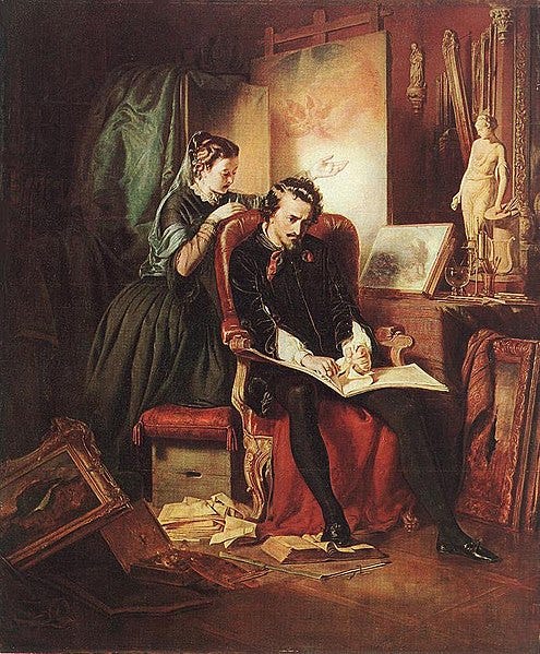 File:József Borsos- The Dissatisfied Painter (Crisis in the Life of a Painter), 1852.jpg