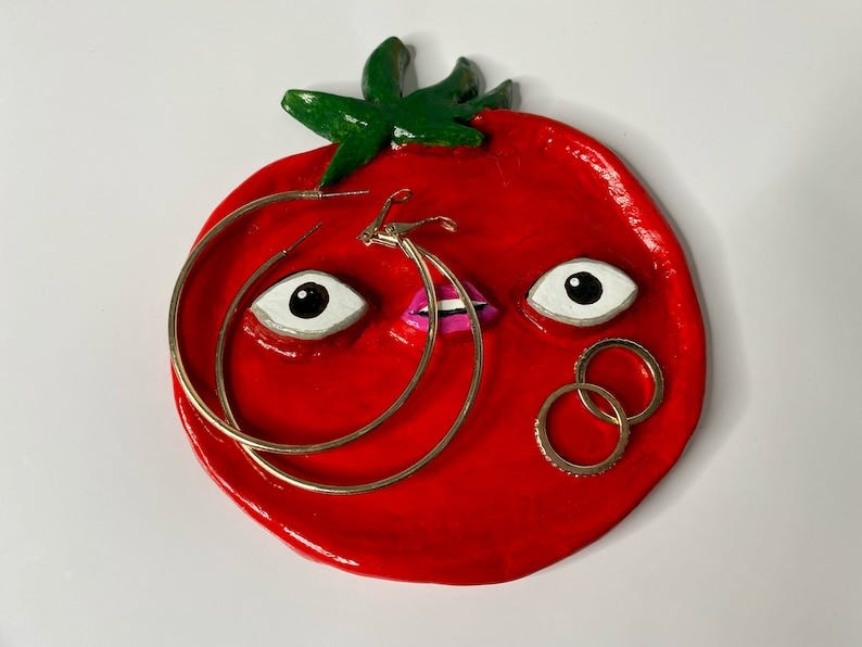 Funky Tomato Jewelry Tray, Ring Dish, Valet Tray, Catch All Tray, Trinket Dish, Ash Tray, Vanity Ring Holder, Eclectic Decor, Funky Pop Art
