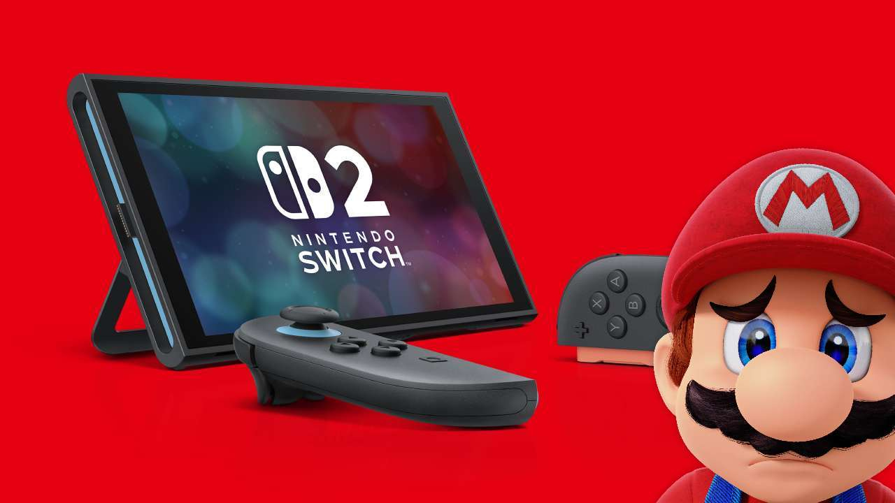 Nintendo Switch 2 with Mario looking sad