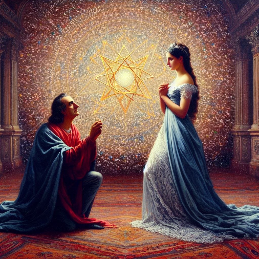 Mathematica's Stephen Wolfram proposing to Sophia clothed with a Star.
