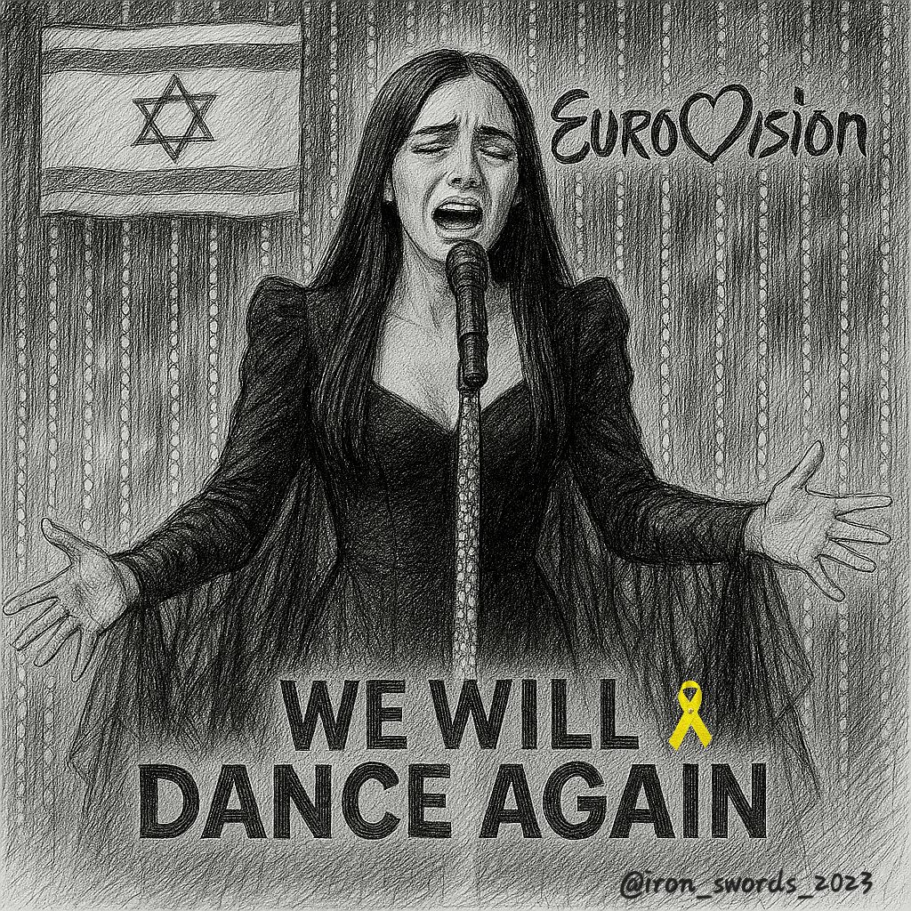 May be a doodle of dancing and text that says 'EuroDision Sion WE WILL DANCEAGAIN DANCE AGAIN @iron_swords2023 words_2023'