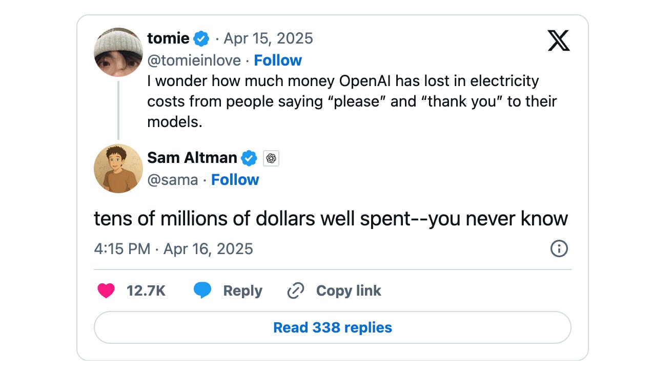 Sam Altman saying "tens of millions of dollars well spent"
