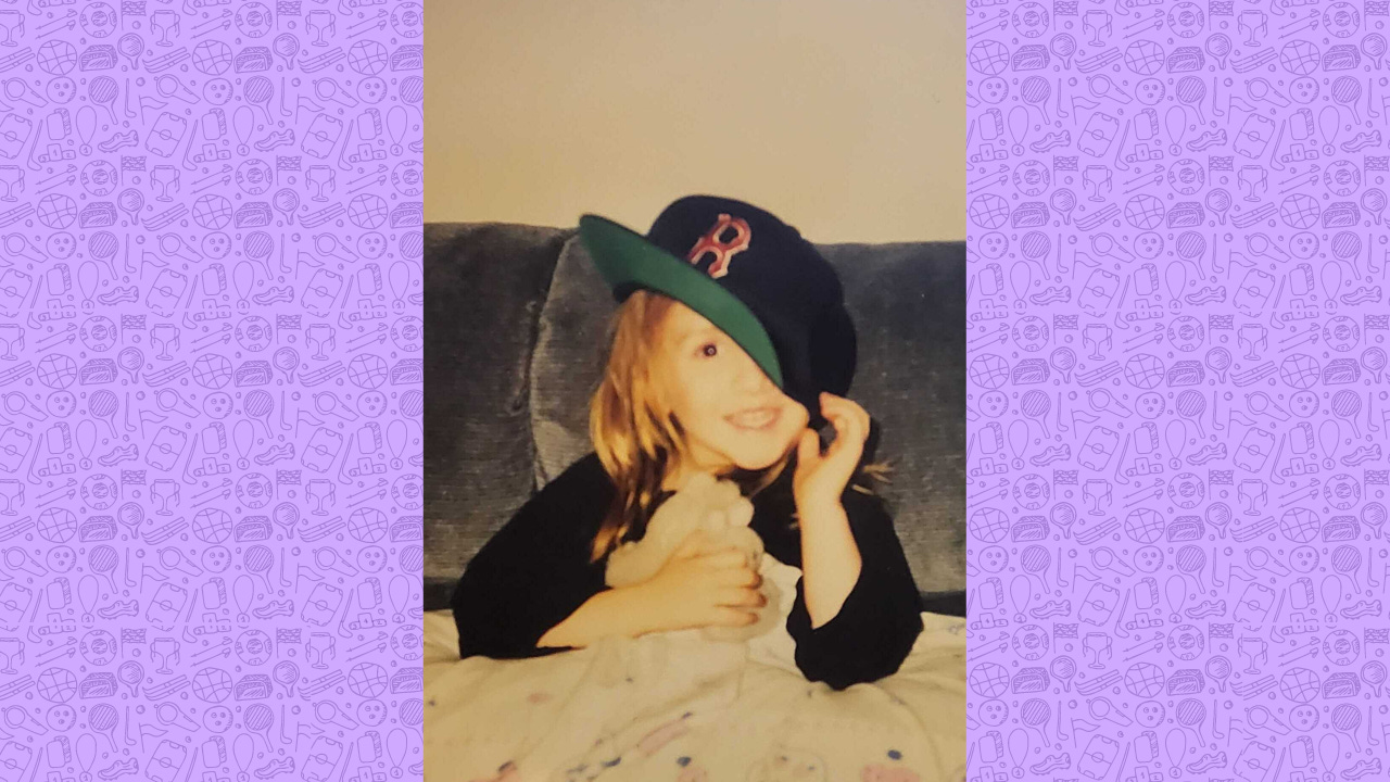 little me with a red sox hat on