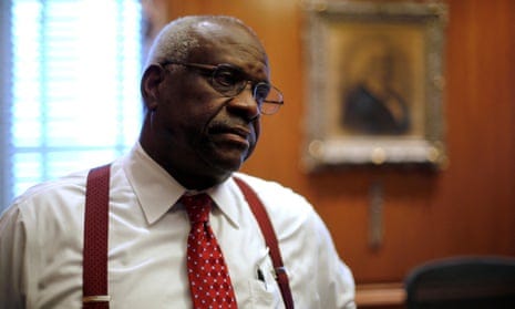 Clarence Thomas in his chambers at the US supreme court building in June 2016. 