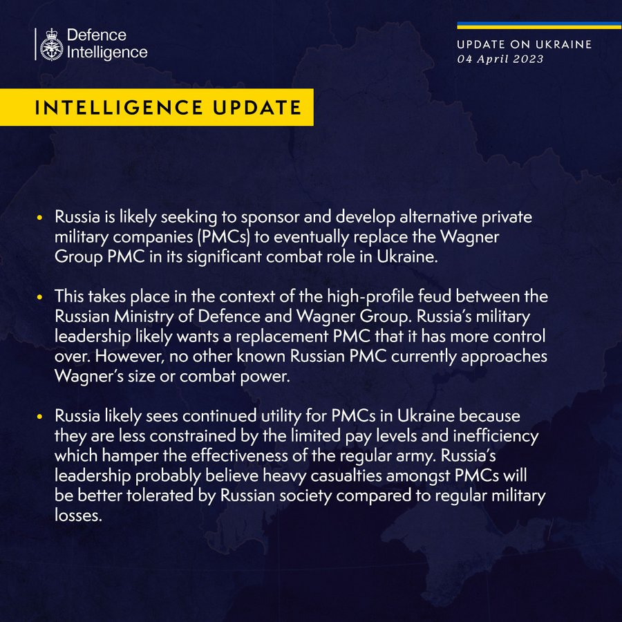 Latest Defence Intelligence update on the situation in Ukraine - 4 April 2023.