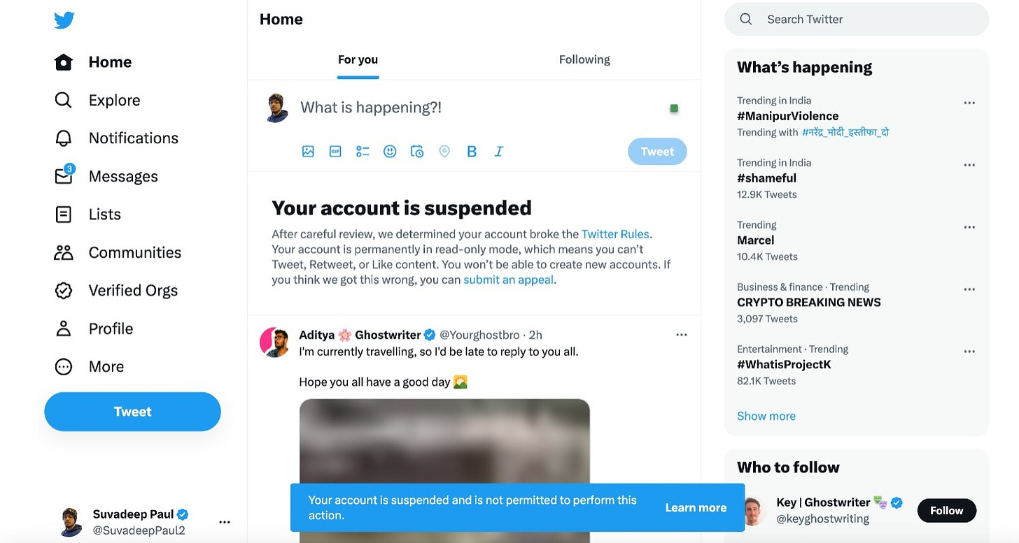 Twitter account suspended