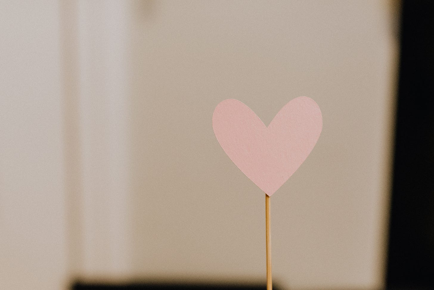 A pink paper heart on a wooden stick