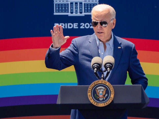 US President Joe Biden speaks during a Pride Month celebration event at the White House in