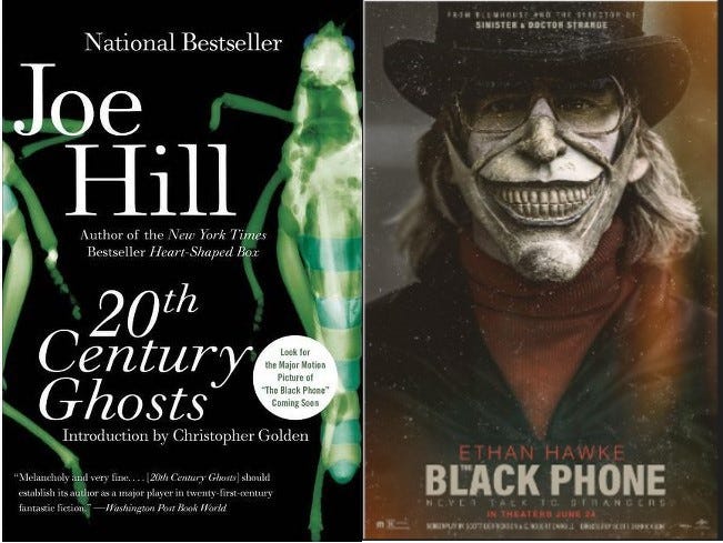 Book Cover: 20th Century Ghosts by Joe Hill. Movie Poster: The Black Phone.