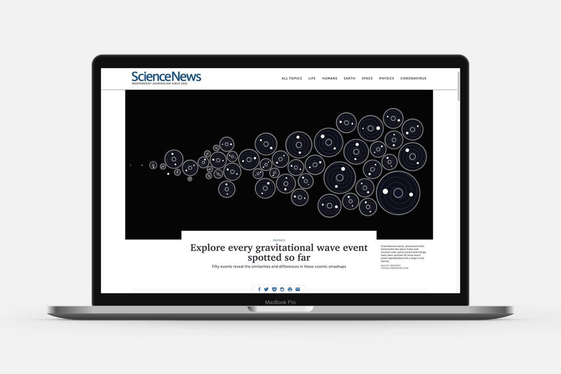 The Science News website showing the top of the gravitational waves article