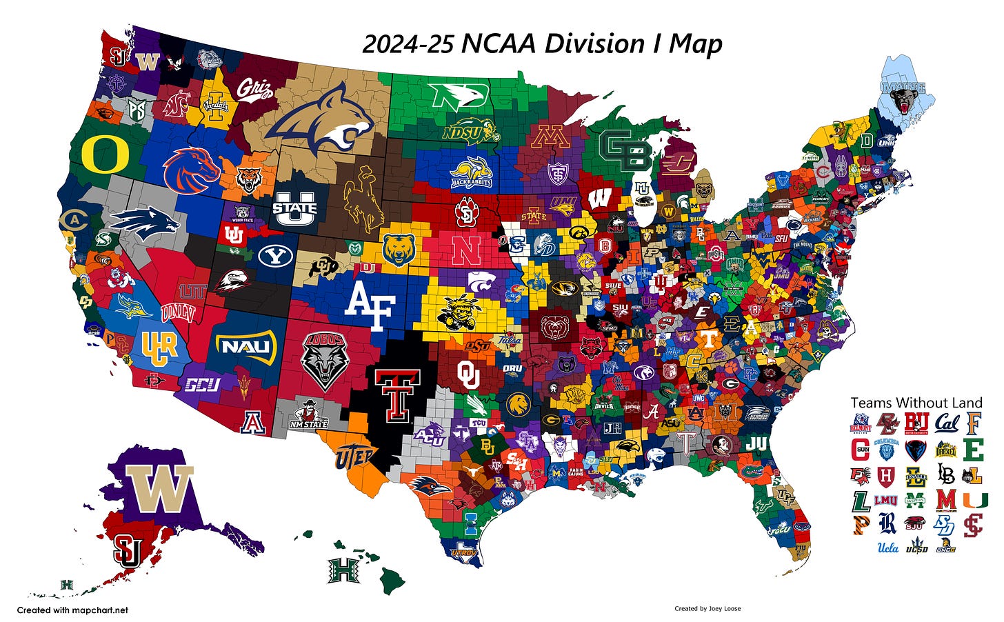 r/CollegeBasketball - NCAA Division 1 Map (2024-25 edition)