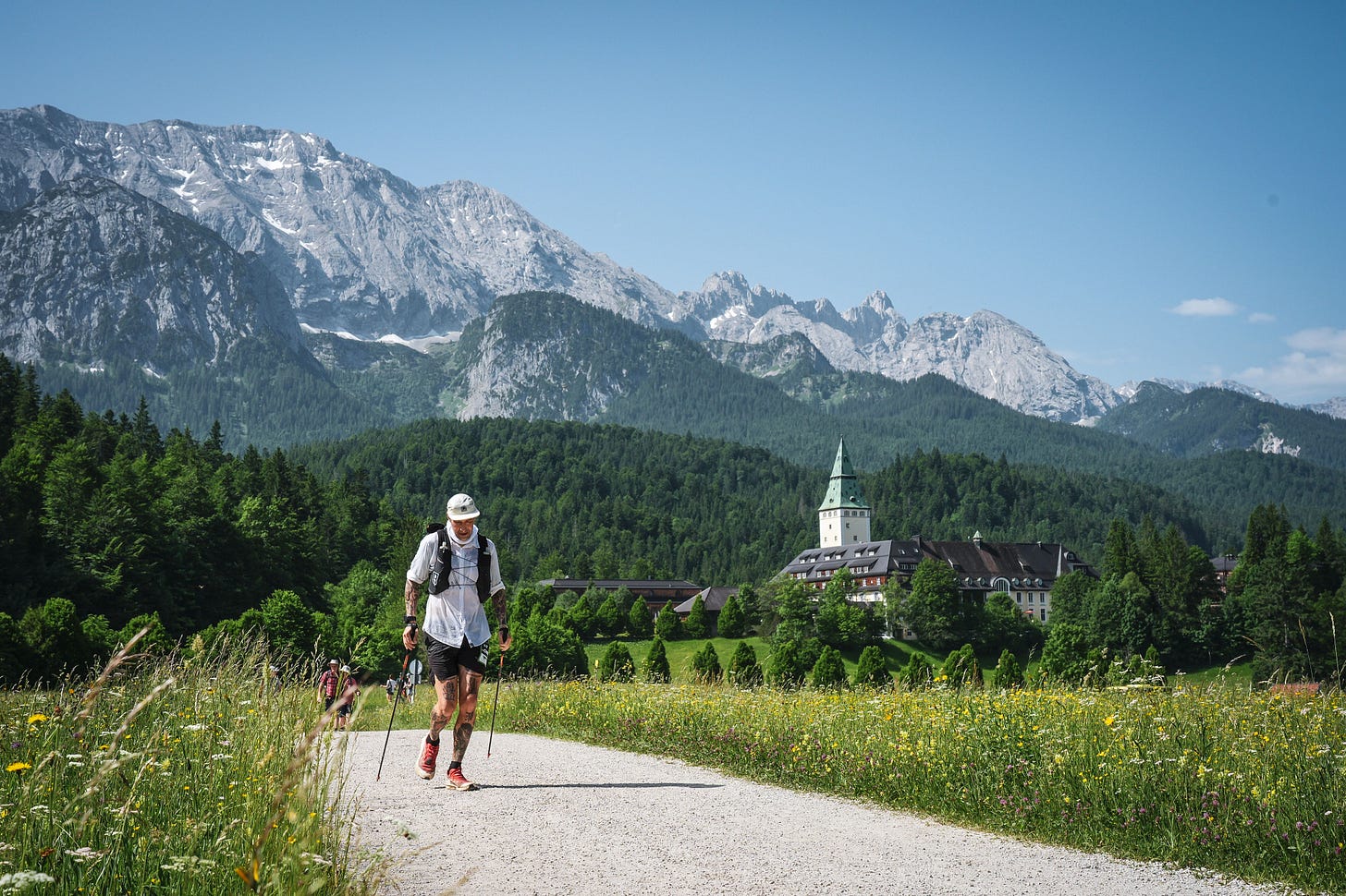 The author running in front of castle Elmau