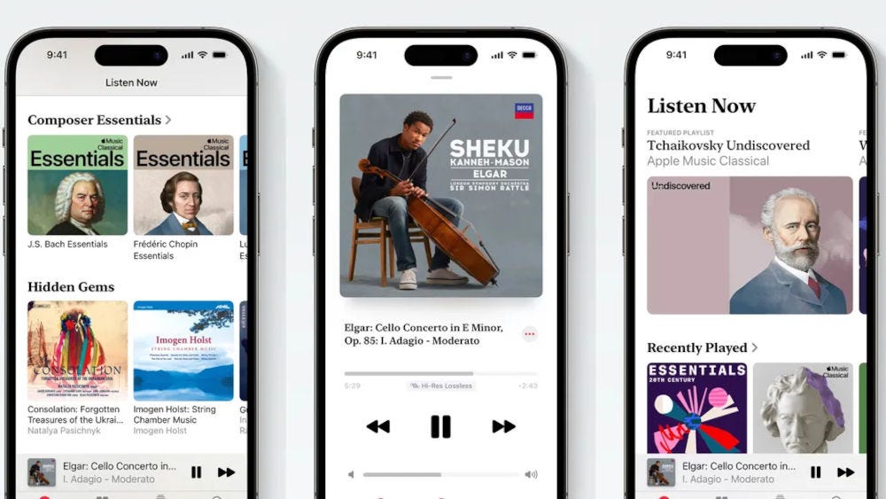 Screenshots of Apple Music Classical