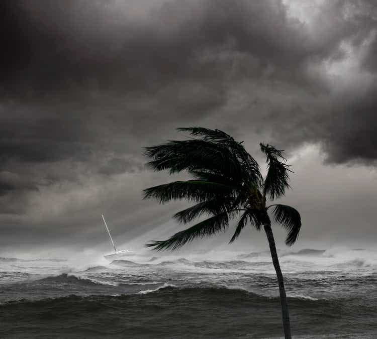 Boat on ocean in tropical storm