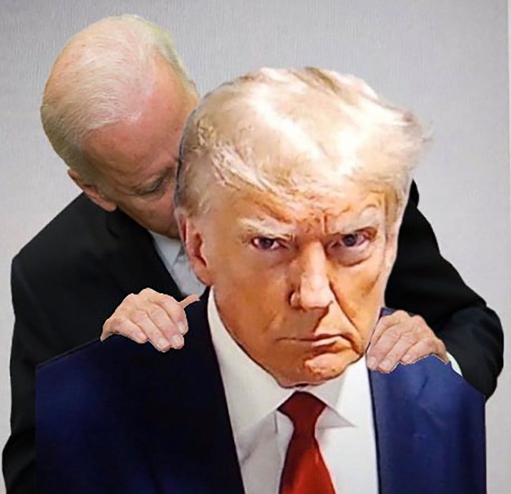 President Joe Biden is Photoshopped behind Trump, sniffing him