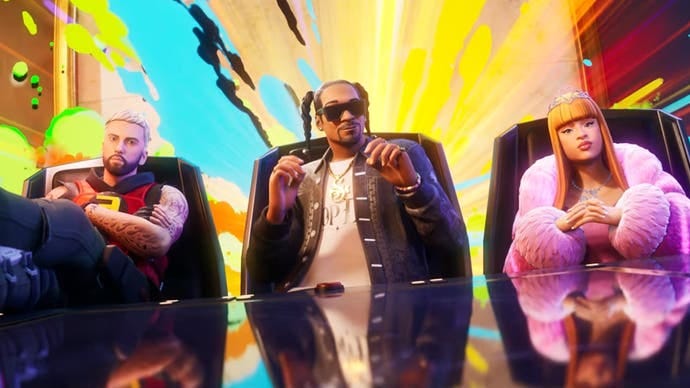 Fortnite Chapter 2 imagery showing Eminem, Snoop Dogg and Ice Spice.