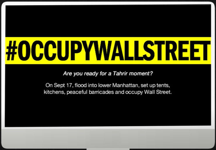ADBUSTERS dergisinin #occupywallstreet afişi 