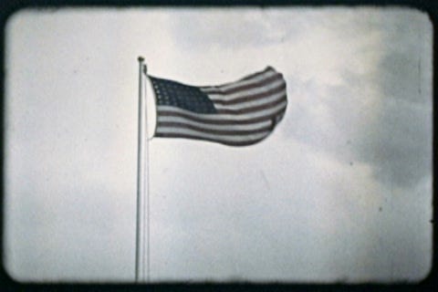 Vintage American Flag Cloudy Sky - Old 16mm Film