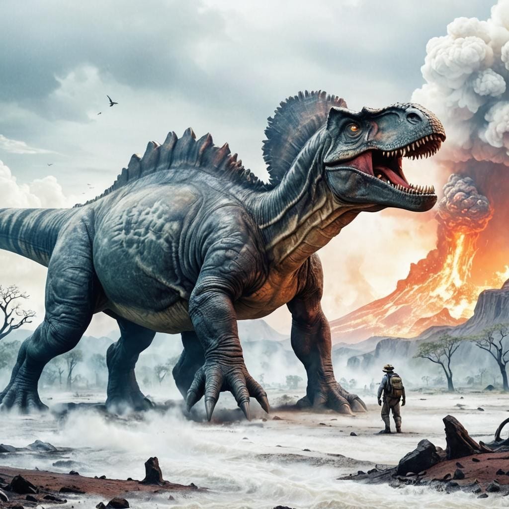 How volcanoes killed all the dinosaurs show God watching over from the sky  as all this happened with different dinosaur breeds and many volc... - AI  Generated Artwork - NightCafe Creator