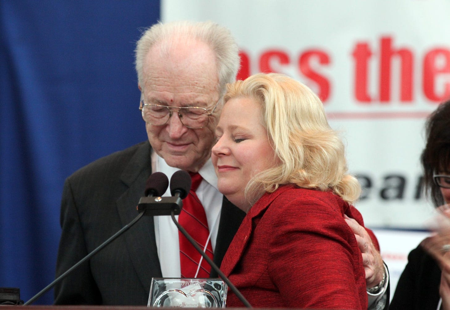 Right to Life founder Jack Willke, left, with Faith2Action President  Janet Porter in the atrium of the Ohio Statehouse in 2011.