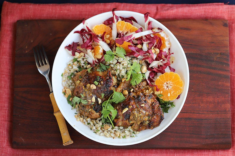 Thai Peanut, Lemongrass, and Coconut Roasted Chicken Thighs, Cook the Vineyard