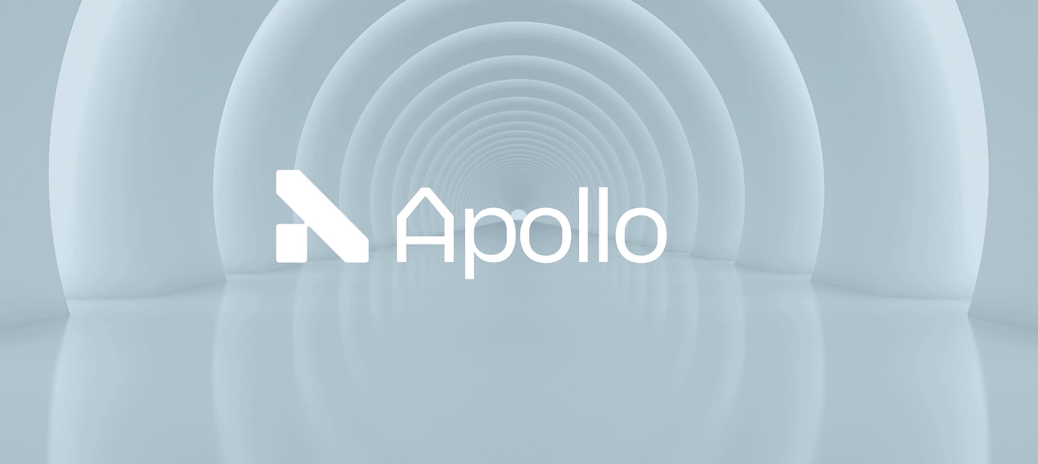 Abstract image of tunnel with Palantir Apollo logo overlay