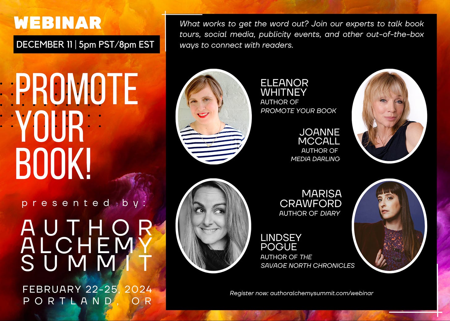 Webinar: December 11 5pm PST/8pm EST. Promote Your Book! Presented by Author Alchemy Summit