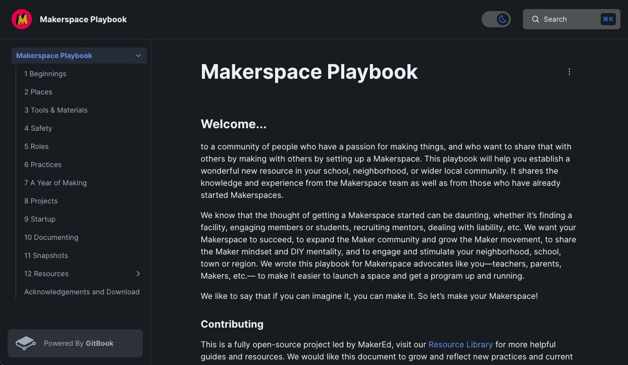 A screenshot of the Makerspace Playbook website