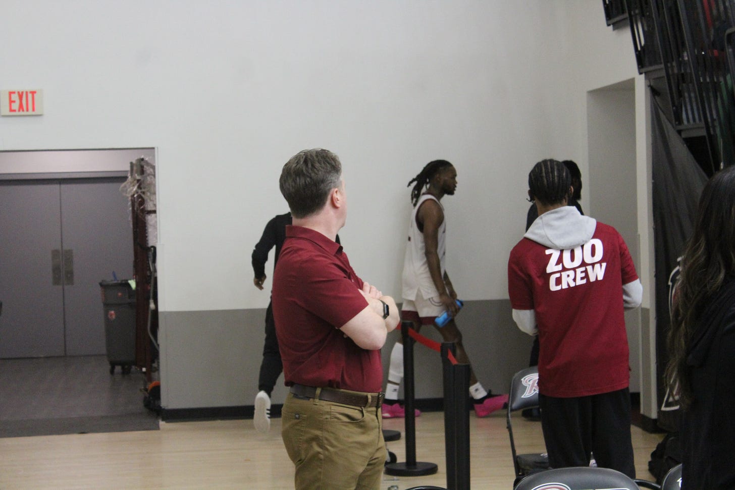 Mervin James walks back to the locker room after being disqualified from Rider’s game against Saint Peter’s on March 8, 2024. (Photo by Adam Zielonka)