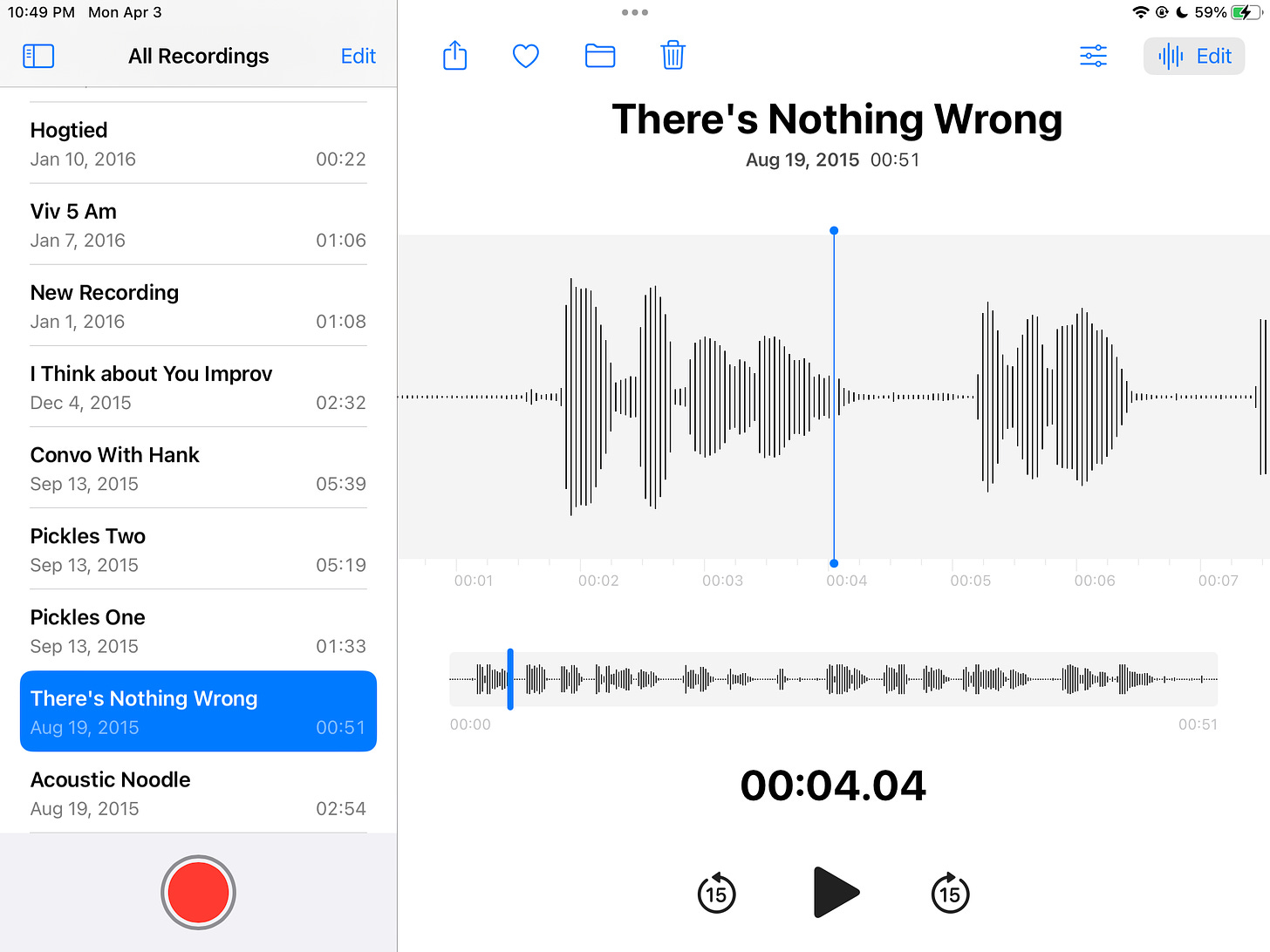 screenshot of voice memo app containing this song idea