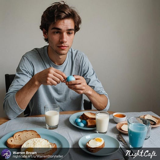 Young man eating breakfast