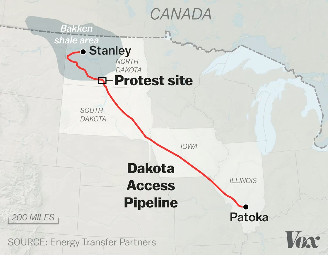 Map of Dakota Access Pipeline from North Dakota to southern Illinois.