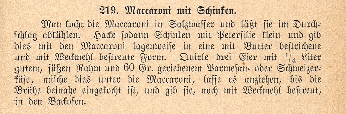 19th-century German recipe for macaroni and cheese.