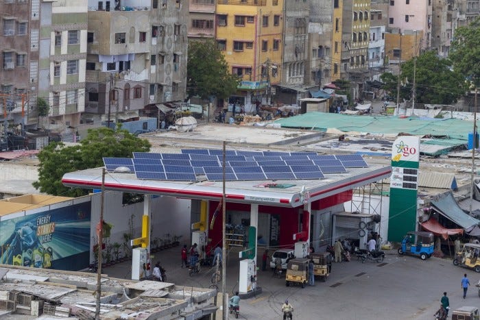 Gas Station having solar plates on its roof in Karachi 