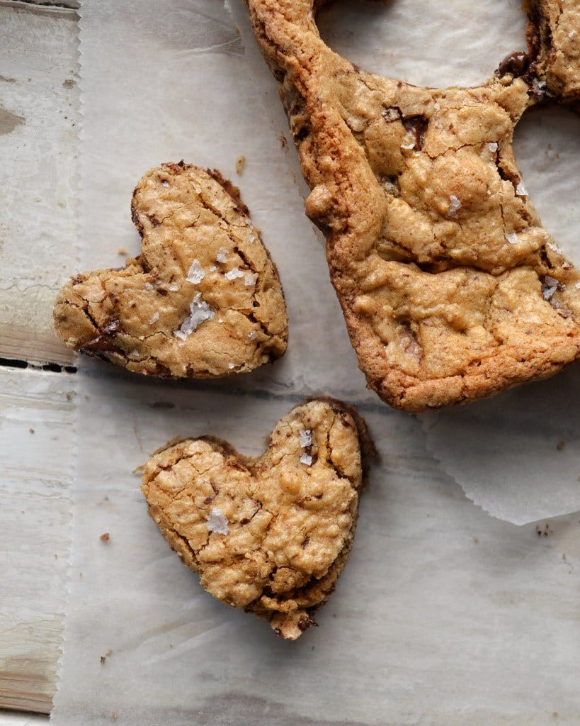 brown butter chocolate cookie bar hearts