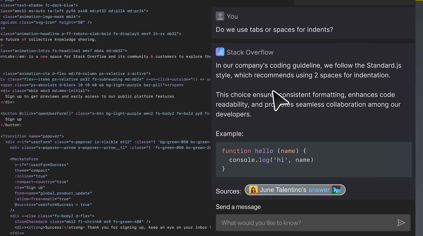 Extension inside Visual Studio Code (Source: captured from OverflowAI demo video)