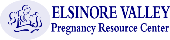 Logo of the Elsinore Valley Pregnancy Resource Center with text and depicting a mother holding her baby