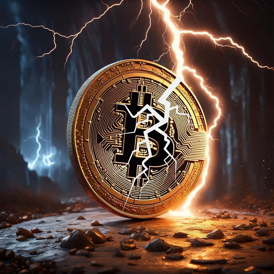 Bitcoin coin struck by lightning is in the picture