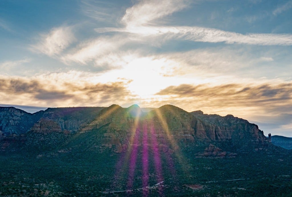 Sunrise viewed from Cathedral Rock in Sedona AZ