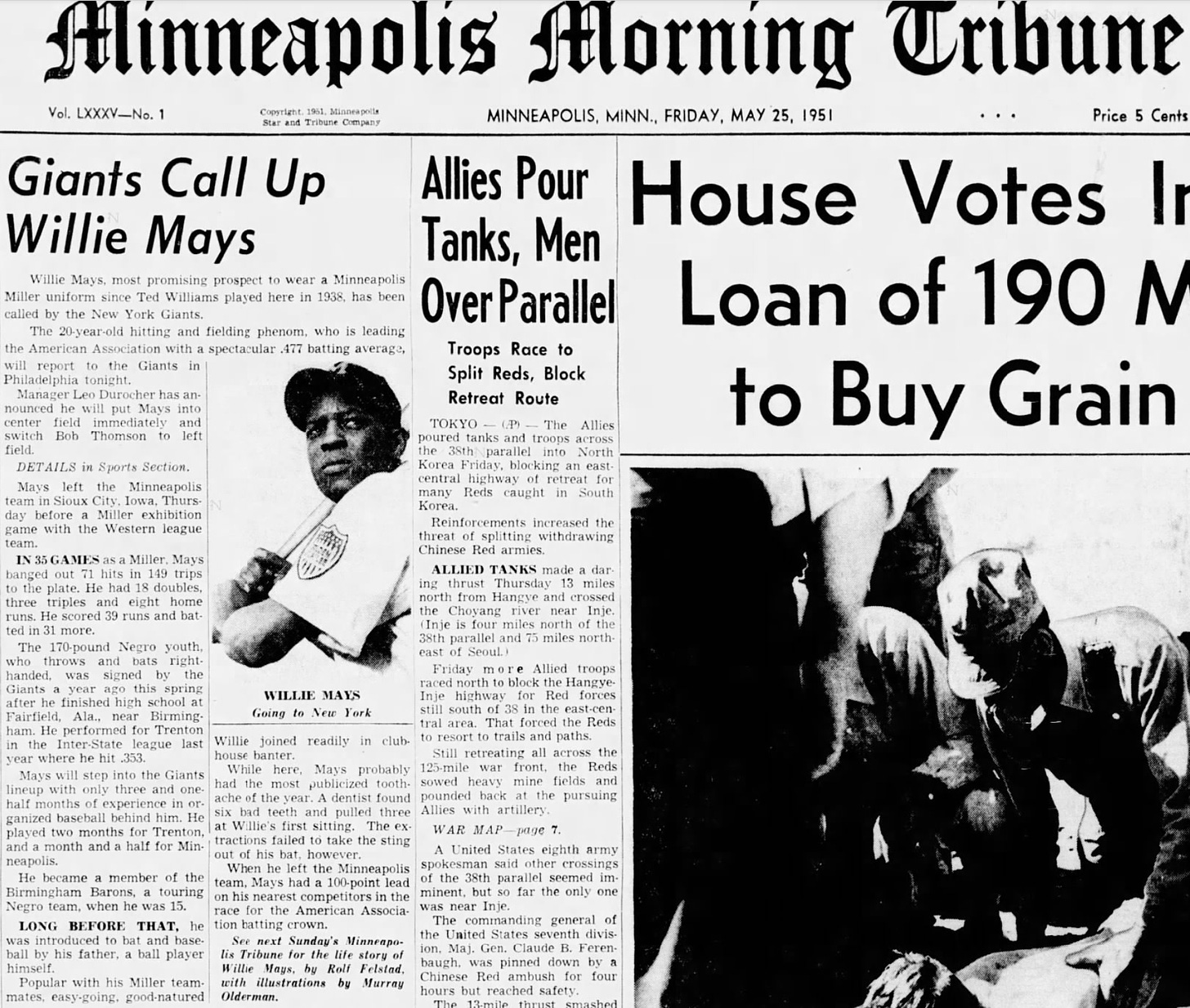 Willie Mays Call Up 1951 Minneapolis Morning Tribune