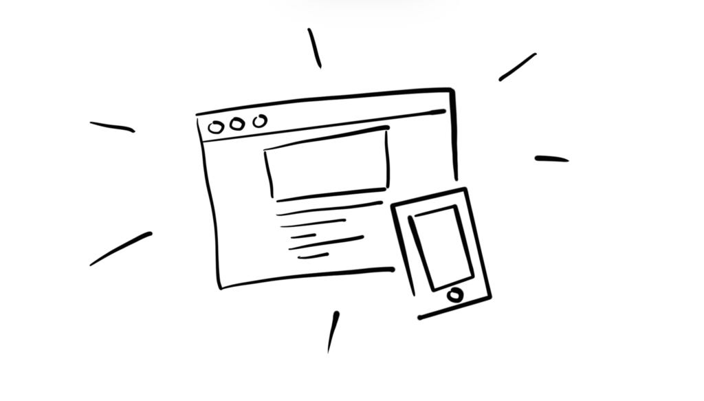 A drawing depicting a website on a desktop window and a mobile phone. – Image by Ed Orozco