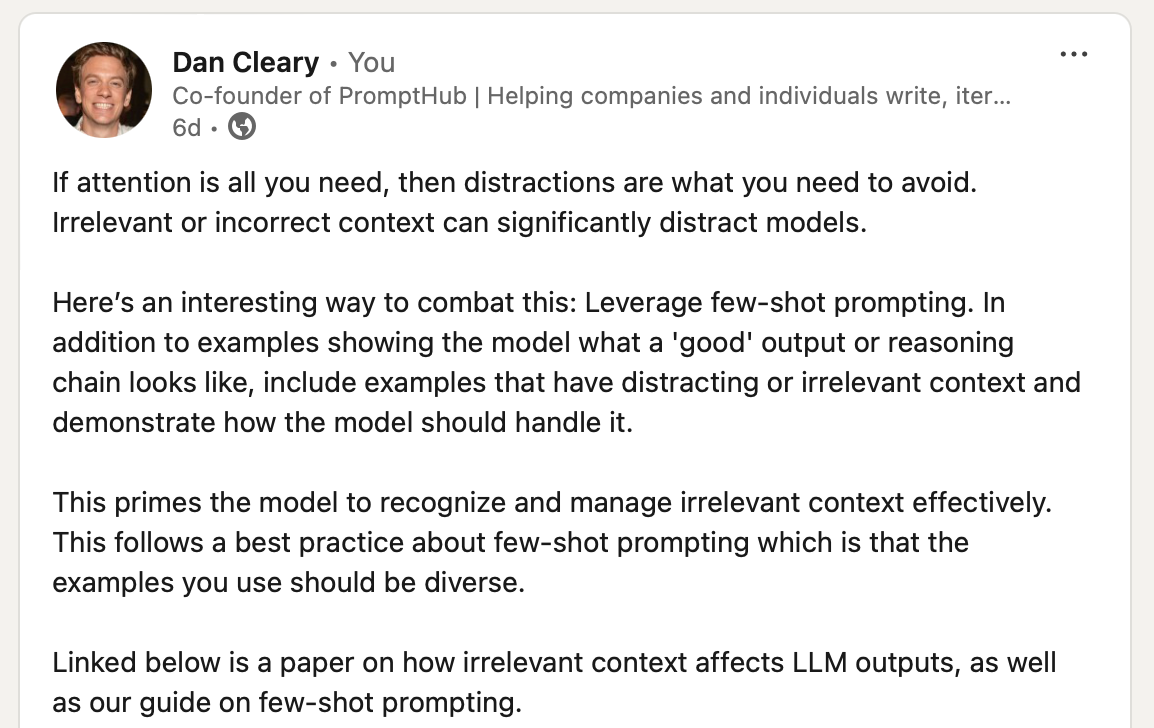 LinkedIn Post screenshot from Dan Cleary