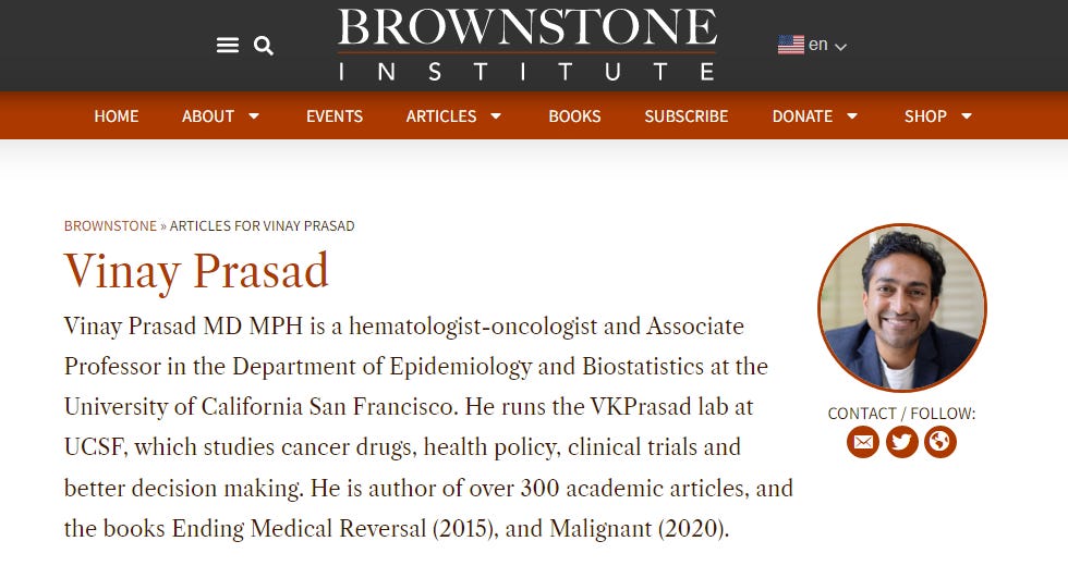 author profile for Prasad on the far right Brownstone Institute
