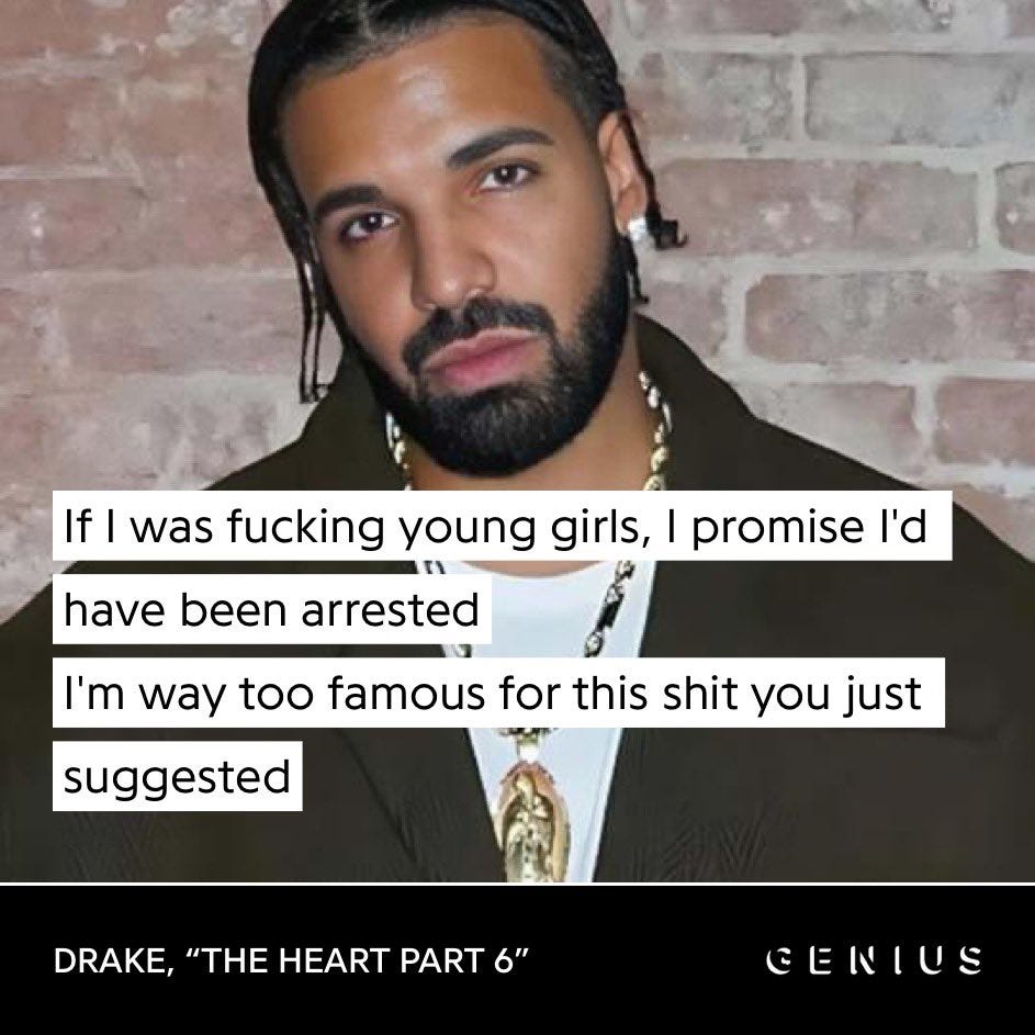 Dobson 🦋 on X: "I can't believe he said he's too famous for it 😭 because  yes Drake… famous people are the most morally correct people on earth and  no famous person