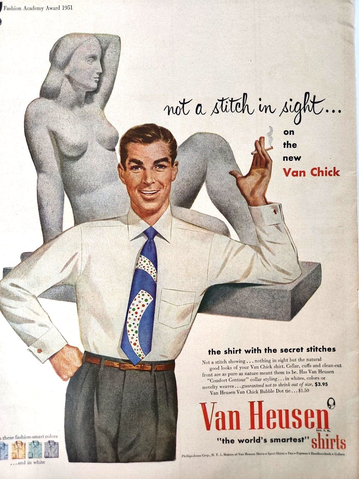 Van Heusen Shirts Mens Fashion Vintage 1951 Ad Magazine Print Woman Statue  | eBay