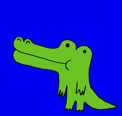 An animated alligator says hello