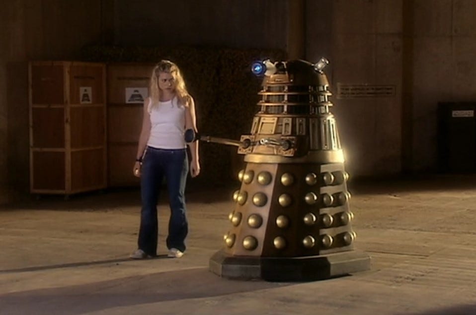 A Dalek with Rose (played by Billie Piper) in Dalek (2005) 