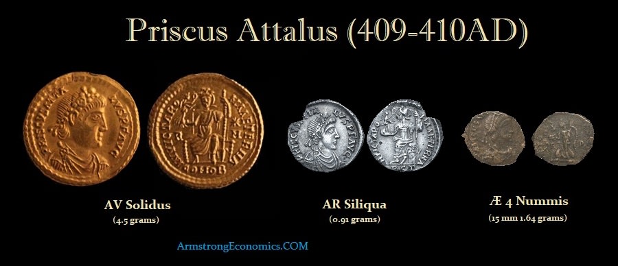 PriscusAttalus Solidus Siliqua AE4 Denominations